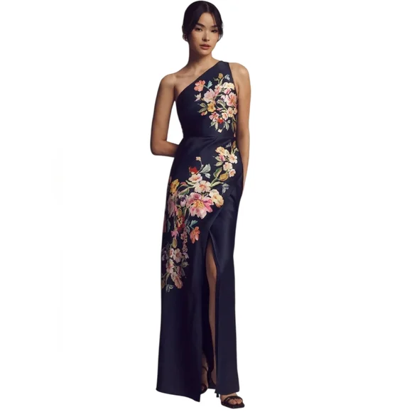 BHLDN Dresses Bhldn Dylan Stretch Satin One Shoulder Side Slit